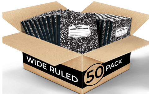 50 Pack Composition Notebooks Bulk, Wide Ruled Composition Notebook, 200 Pages (100 Sheets)