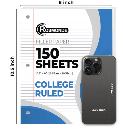 45 Pack, Loose Leaf Paper Bulk, 6750 Sheets, College Ruled Sheets, 8 x 10.5", 150 Sheets/Pack, 3 Hole Punch, Bulk Notebook